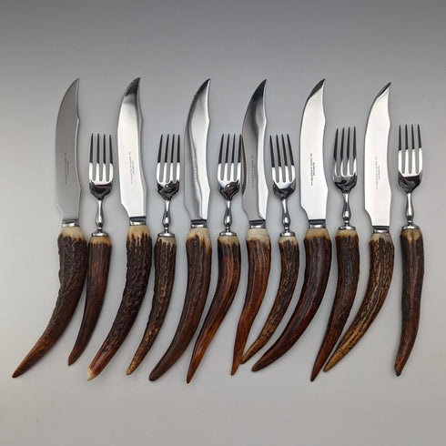 Vintage British Antler Handle Dinner Cutlery Set of 6 Pairs RF MOSLEY